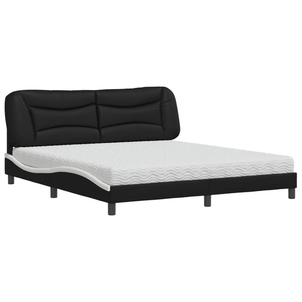 vidaXL Bed with Mattress "Hvar" Black and White 180x200 cm Faux Leather