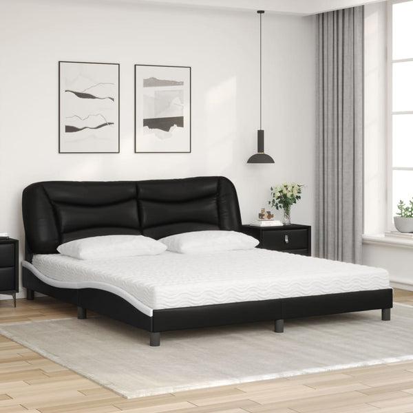vidaXL Bed with Mattress "Hvar" Black and White 180x200 cm Faux Leather