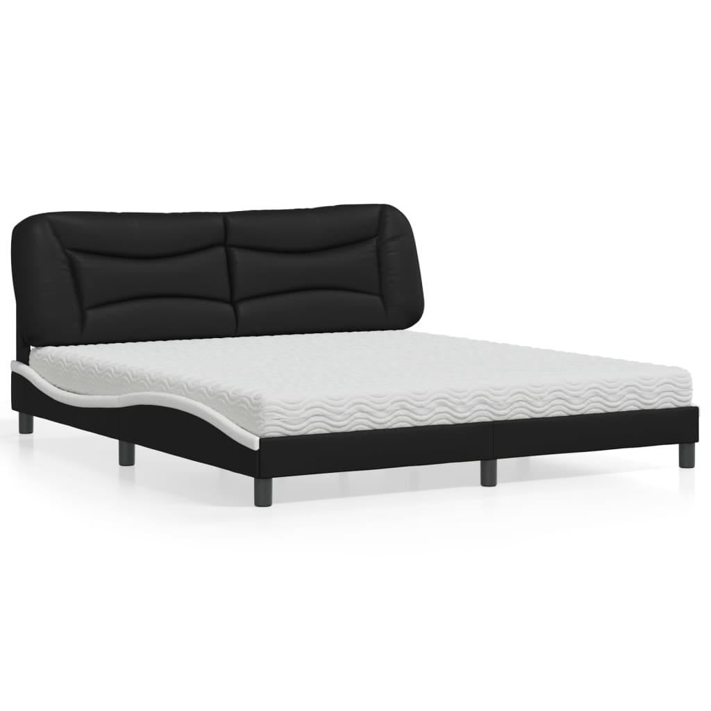 vidaXL Bed with Mattress "Hvar" Black and White 180x200 cm Faux Leather