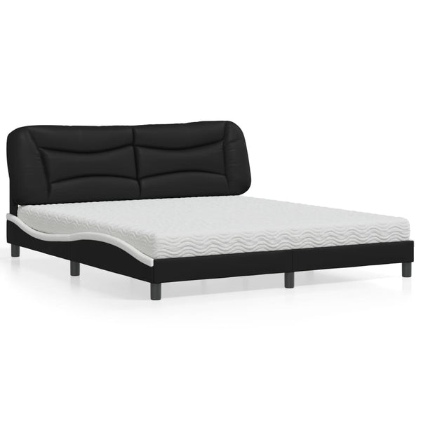 vidaXL Bed with Mattress "Hvar" Black and White 180x200 cm Faux Leather