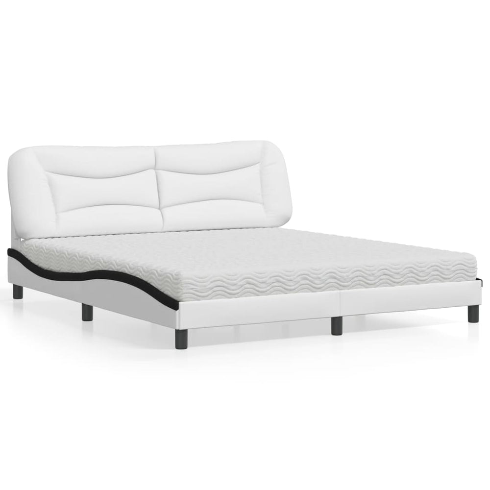 vidaXL Bed with Mattress "Hvar" White and Black 180x200 cm Faux Leather