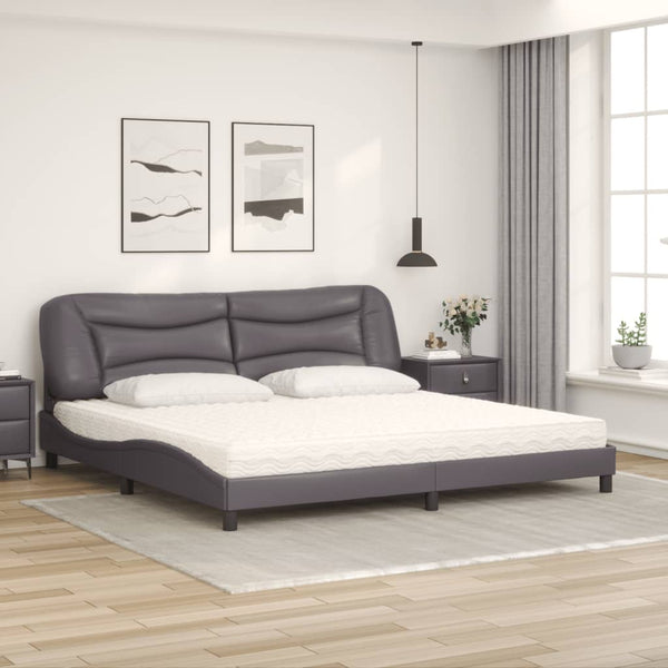 vidaXL Bed with Mattress "Hvar" Grey 200x200 cm Faux Leather