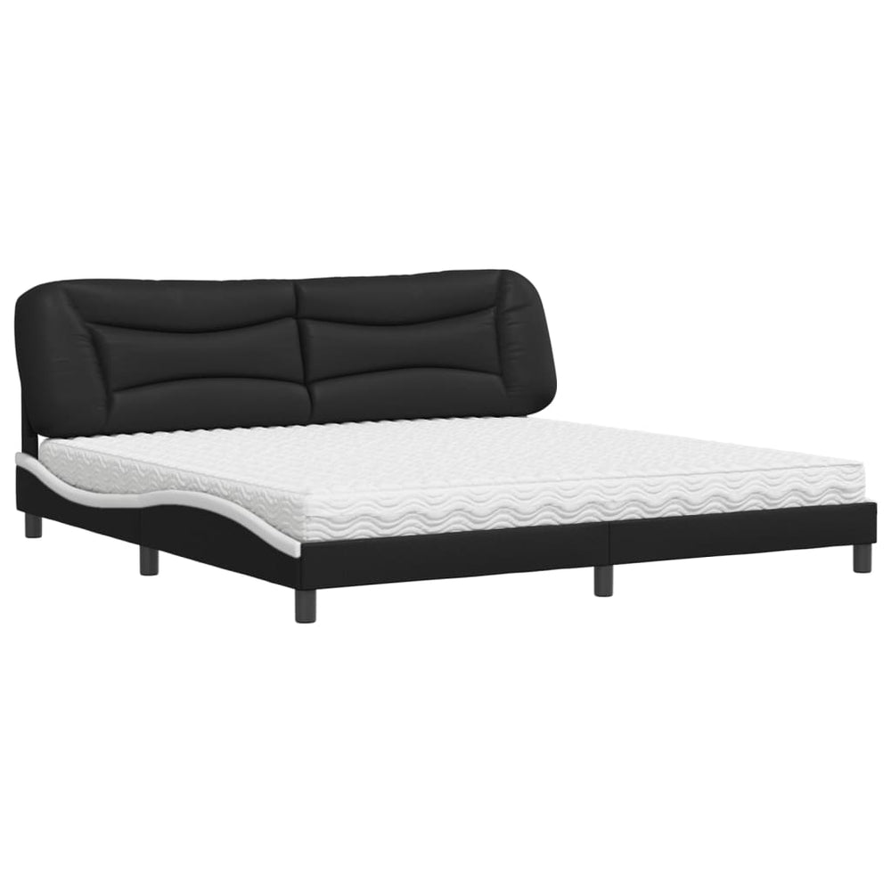 vidaXL Bed with Mattress "Hvar" Black and White 200x200 cm Faux Leather