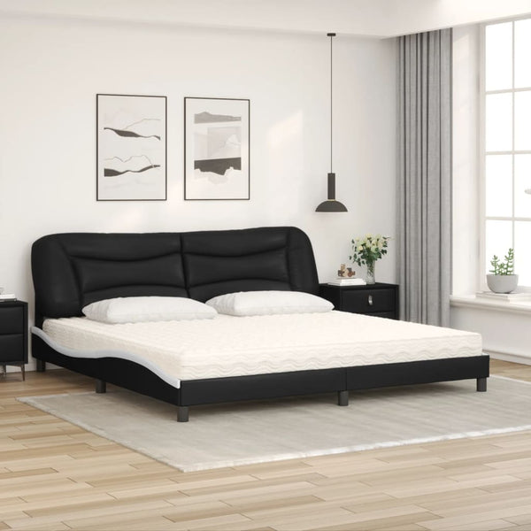 vidaXL Bed with Mattress "Hvar" Black and White 200x200 cm Faux Leather