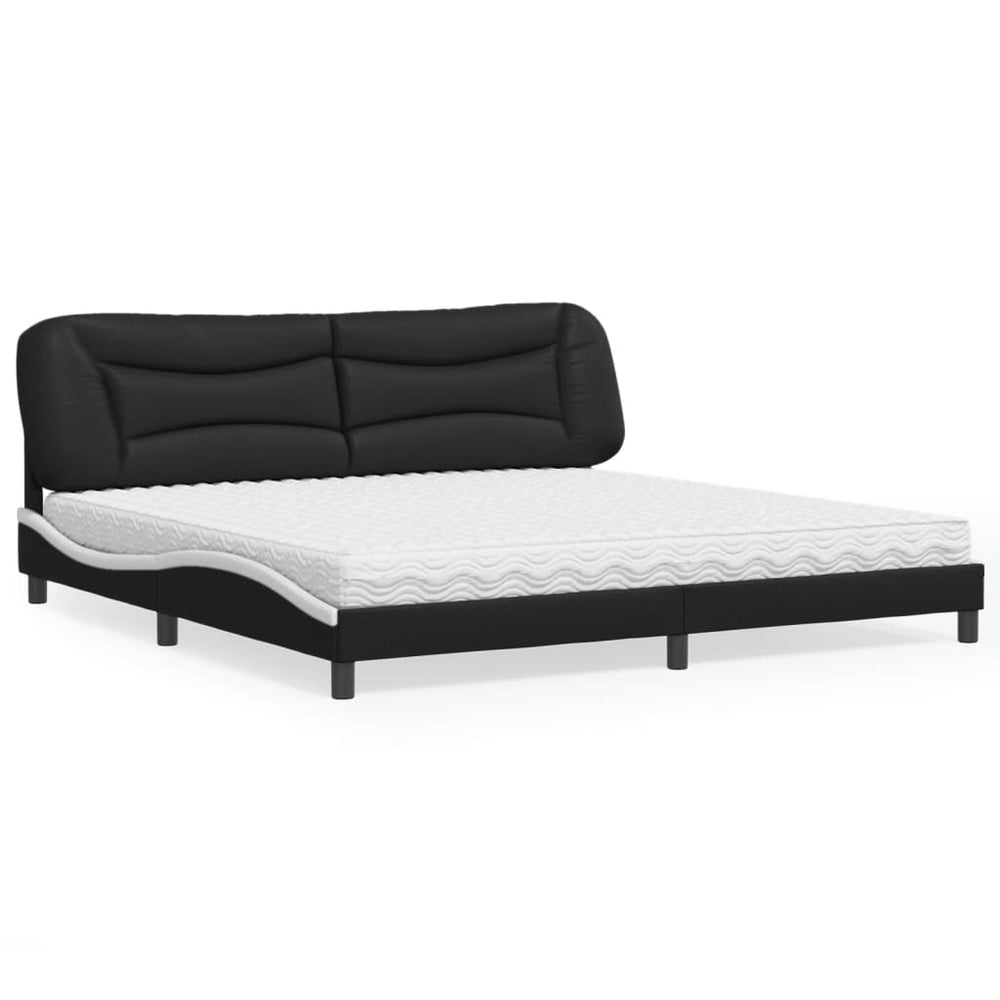 vidaXL Bed with Mattress "Hvar" Black and White 200x200 cm Faux Leather