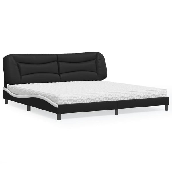 vidaXL Bed with Mattress "Hvar" Black and White 200x200 cm Faux Leather