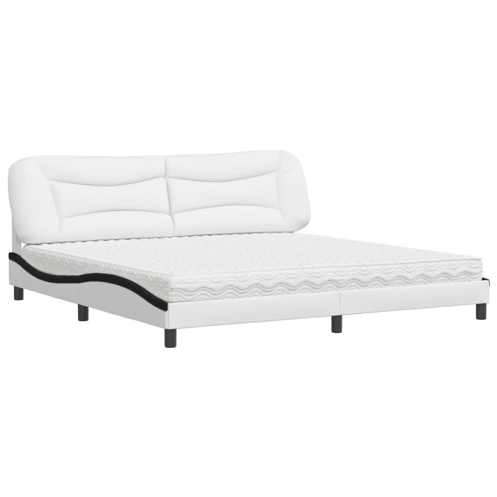 vidaXL Bed with Mattress "Hvar" White and Black 200x200 cm Faux Leather