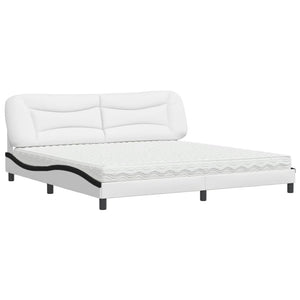 vidaXL Bed with Mattress "Hvar" White and Black 200x200 cm Faux Leather