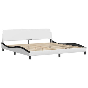 vidaXL Bed with Mattress "Hvar" White and Black 200x200 cm Faux Leather
