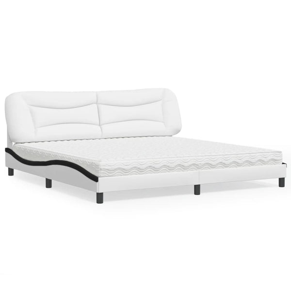 vidaXL Bed with Mattress "Hvar" White and Black 200x200 cm Faux Leather