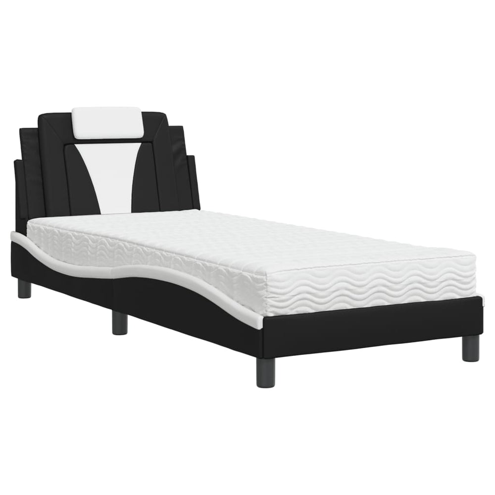 vidaXL Bed "Viana" with Mattress Black and White 80x200 cm Faux Leather