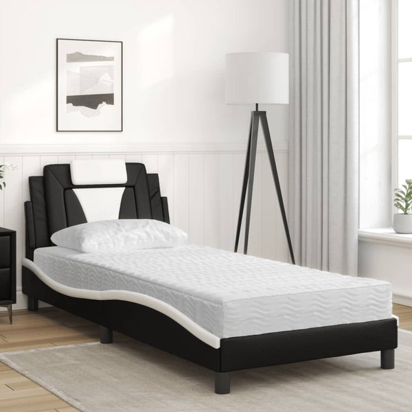 vidaXL Bed "Viana" with Mattress Black and White 80x200 cm Faux Leather