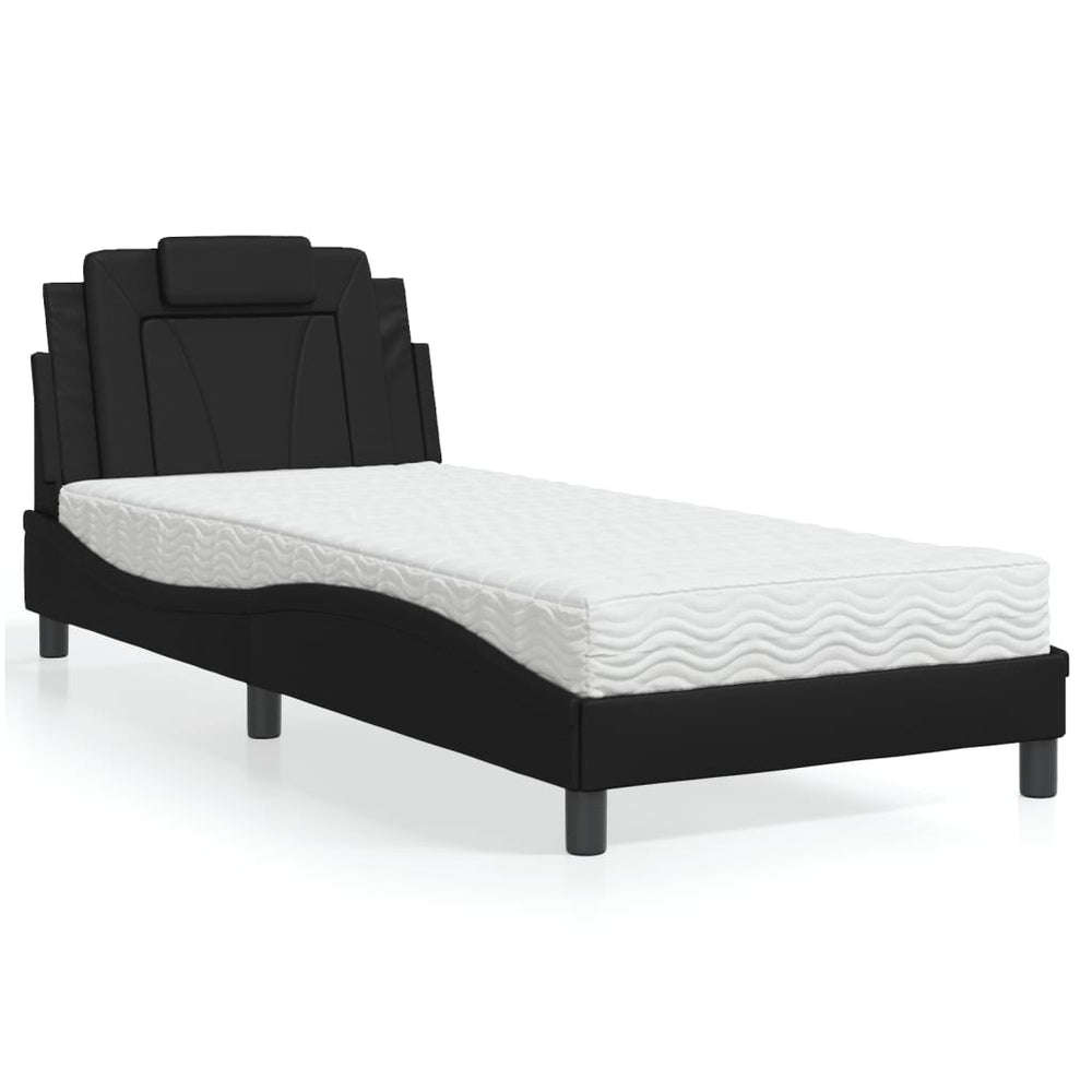 vidaXL "Viana" Bed with Mattress Black 90x190 cm Faux Leather