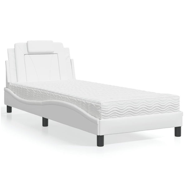 vidaXL "Viana" Bed with Mattress White 90x190 cm Faux Leather