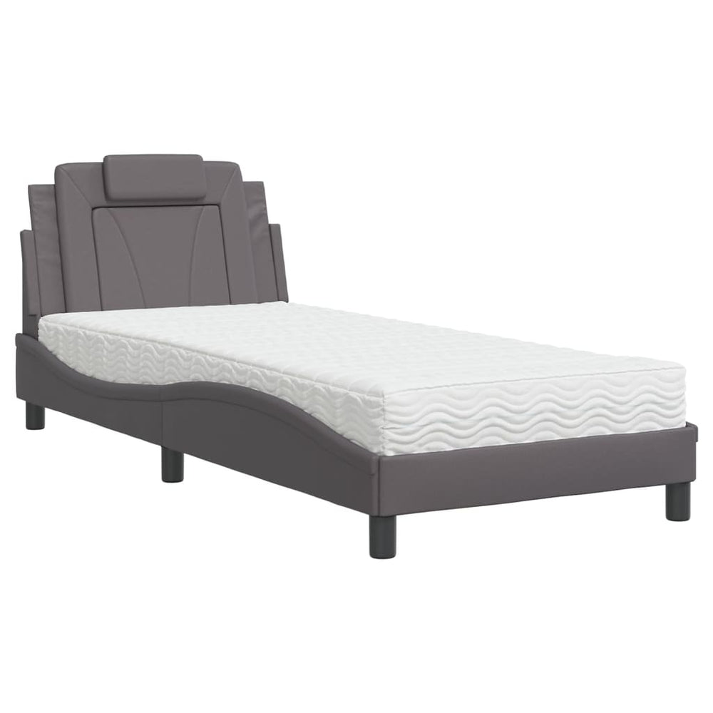 vidaXL "Viana" Bed with Mattress Grey 90x190 cm Faux Leather