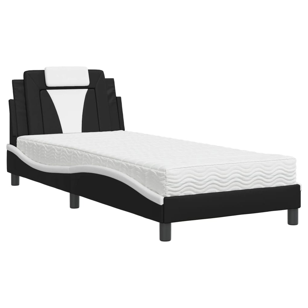 vidaXL "Viana" Bed with Mattress Black and White 90x200 cm Faux Leather