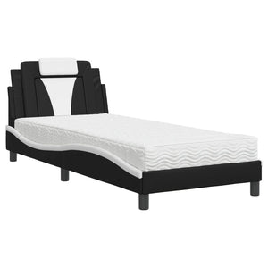 vidaXL "Viana" Bed with Mattress Black and White 90x200 cm Faux Leather