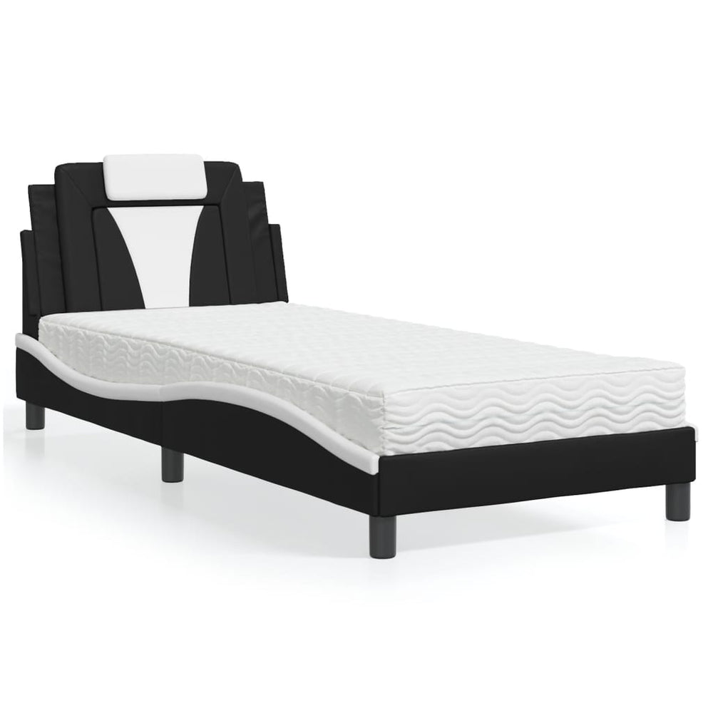 vidaXL "Viana" Bed with Mattress Black and White 90x200 cm Faux Leather