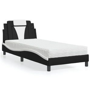 vidaXL "Viana" Bed with Mattress Black and White 90x200 cm Faux Leather