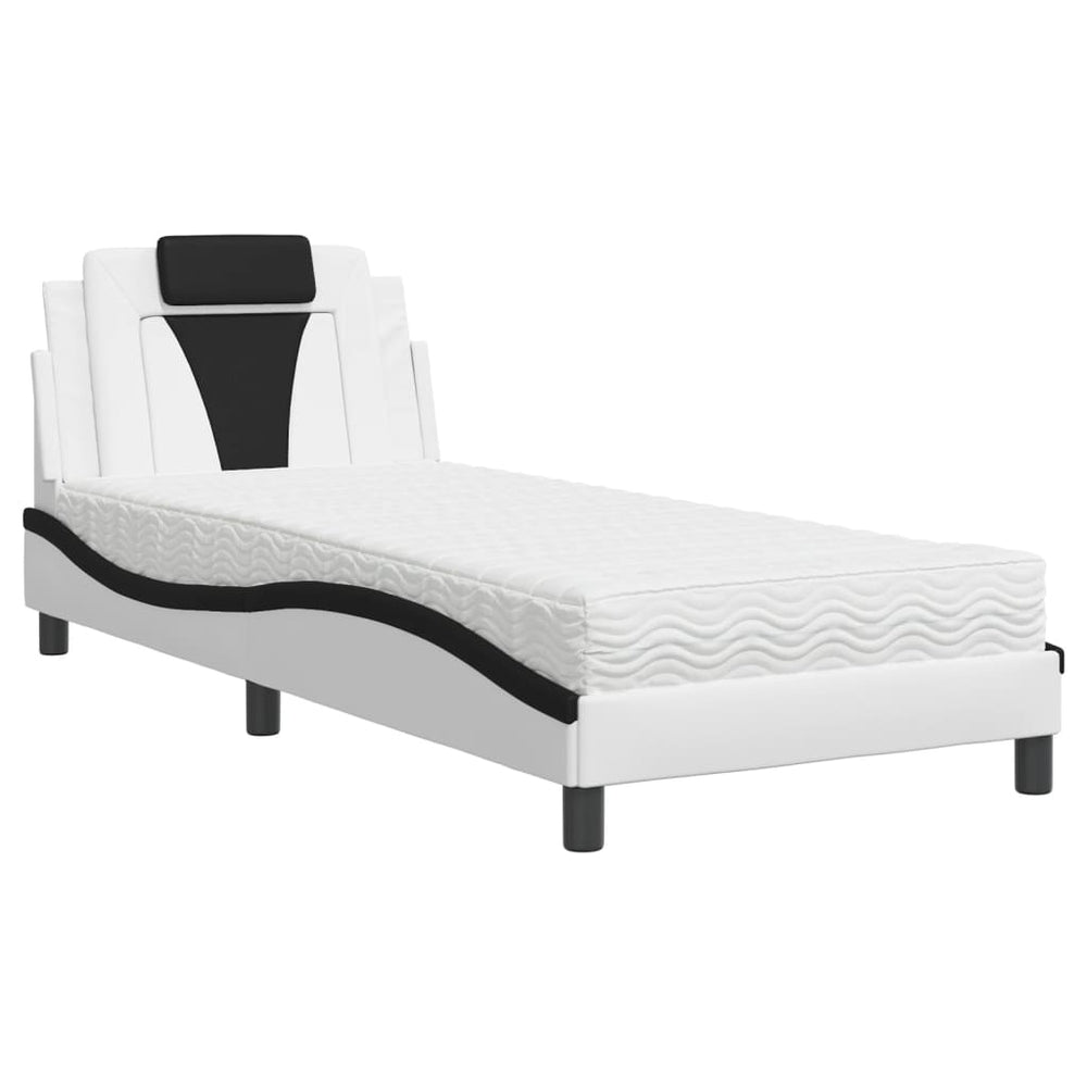 vidaXL "Viana" Bed with Mattress White and Black 90x200 cm Faux Leather