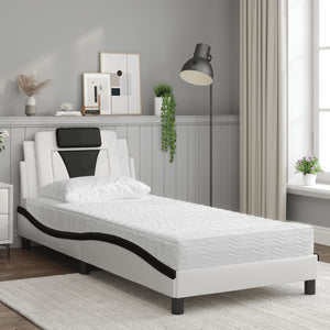 vidaXL "Viana" Bed with Mattress White and Black 90x200 cm Faux Leather