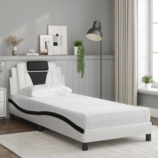 vidaXL "Viana" Bed with Mattress White and Black 90x200 cm Faux Leather