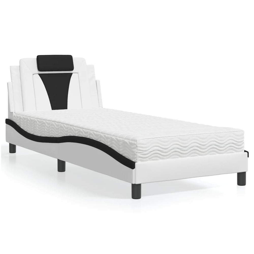 vidaXL "Viana" Bed with Mattress White and Black 90x200 cm Faux Leather