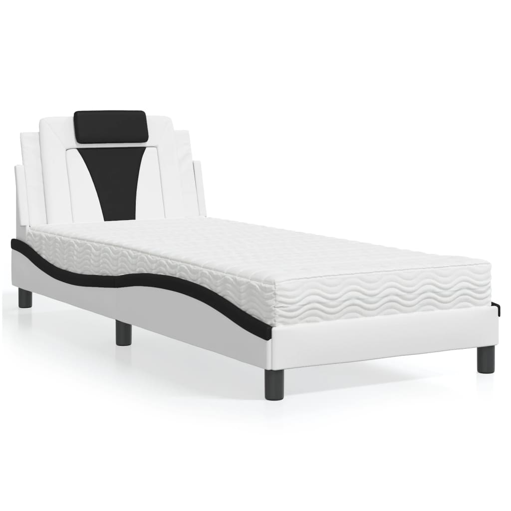 vidaXL "Viana" Bed with Mattress White and Black 90x200 cm Faux Leather