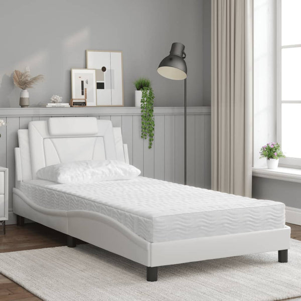 vidaXL Bed "Viana" with Mattress White 100x200 cm Faux Leather