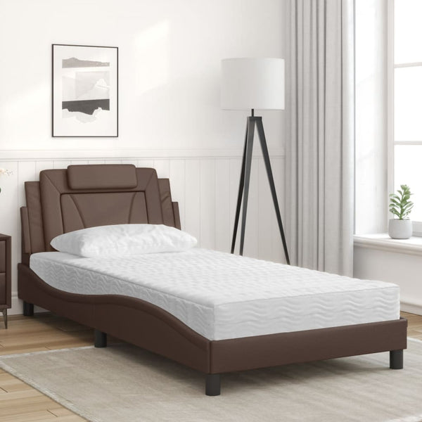 vidaXL "Viana" Bed with Mattress Brown 100x200 cm Faux Leather