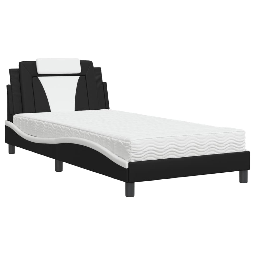 vidaXL "Viana" Bed with Mattress Black and White 100x200 cm Faux Leather