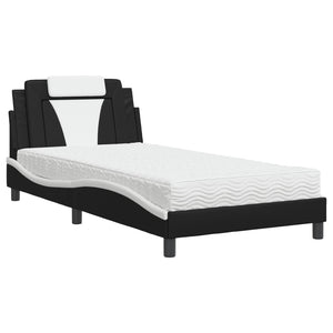 vidaXL "Viana" Bed with Mattress Black and White 100x200 cm Faux Leather