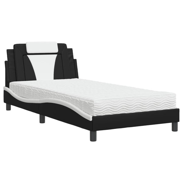 vidaXL "Viana" Bed with Mattress Black and White 100x200 cm Faux Leather