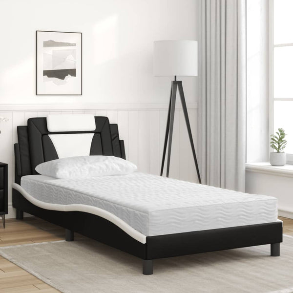vidaXL "Viana" Bed with Mattress Black and White 100x200 cm Faux Leather