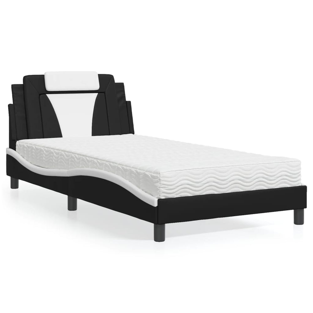 vidaXL "Viana" Bed with Mattress Black and White 100x200 cm Faux Leather