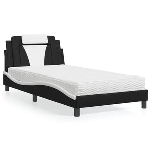 vidaXL "Viana" Bed with Mattress Black and White 100x200 cm Faux Leather
