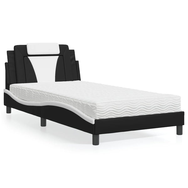 vidaXL "Viana" Bed with Mattress Black and White 100x200 cm Faux Leather