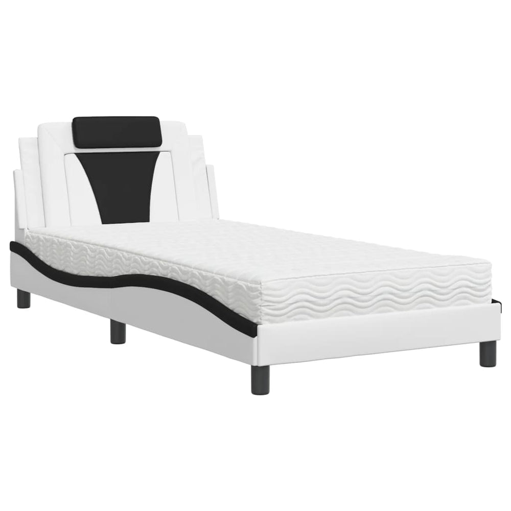 vidaXL "Viana" Bed with Mattress White and Black 100x200 cm Faux Leather