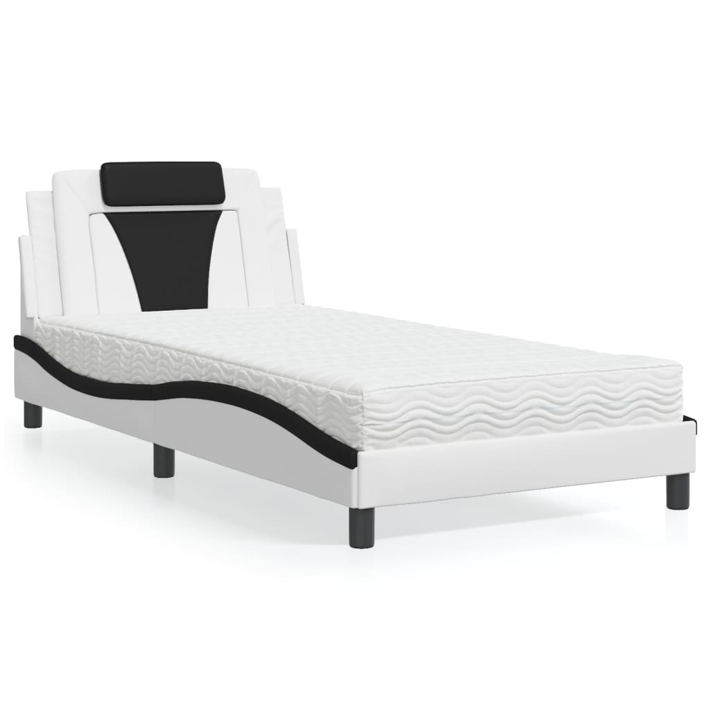 vidaXL "Viana" Bed with Mattress White and Black 100x200 cm Faux Leather