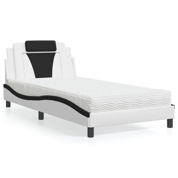 vidaXL "Viana" Bed with Mattress White and Black 100x200 cm Faux Leather