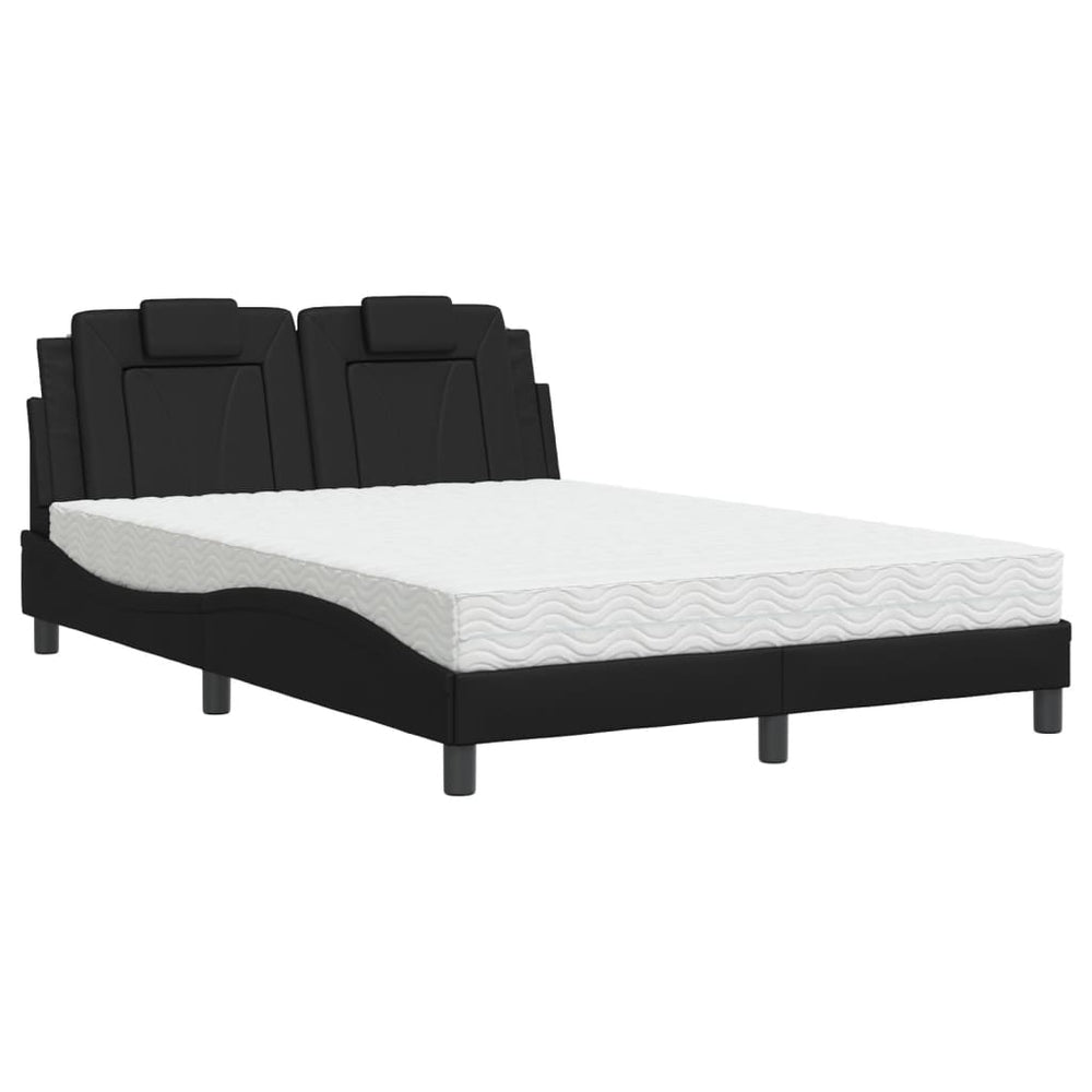 vidaXL "Viana" Bed with Mattress Black 140x190 cm Faux Leather