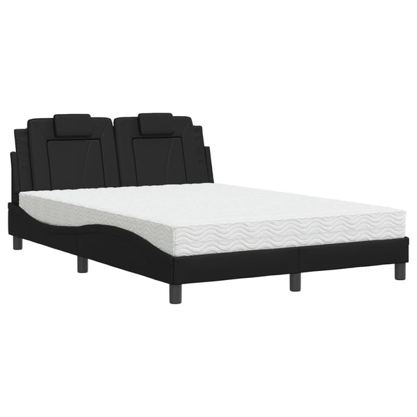 vidaXL "Viana" Bed with Mattress Black 140x190 cm Faux Leather