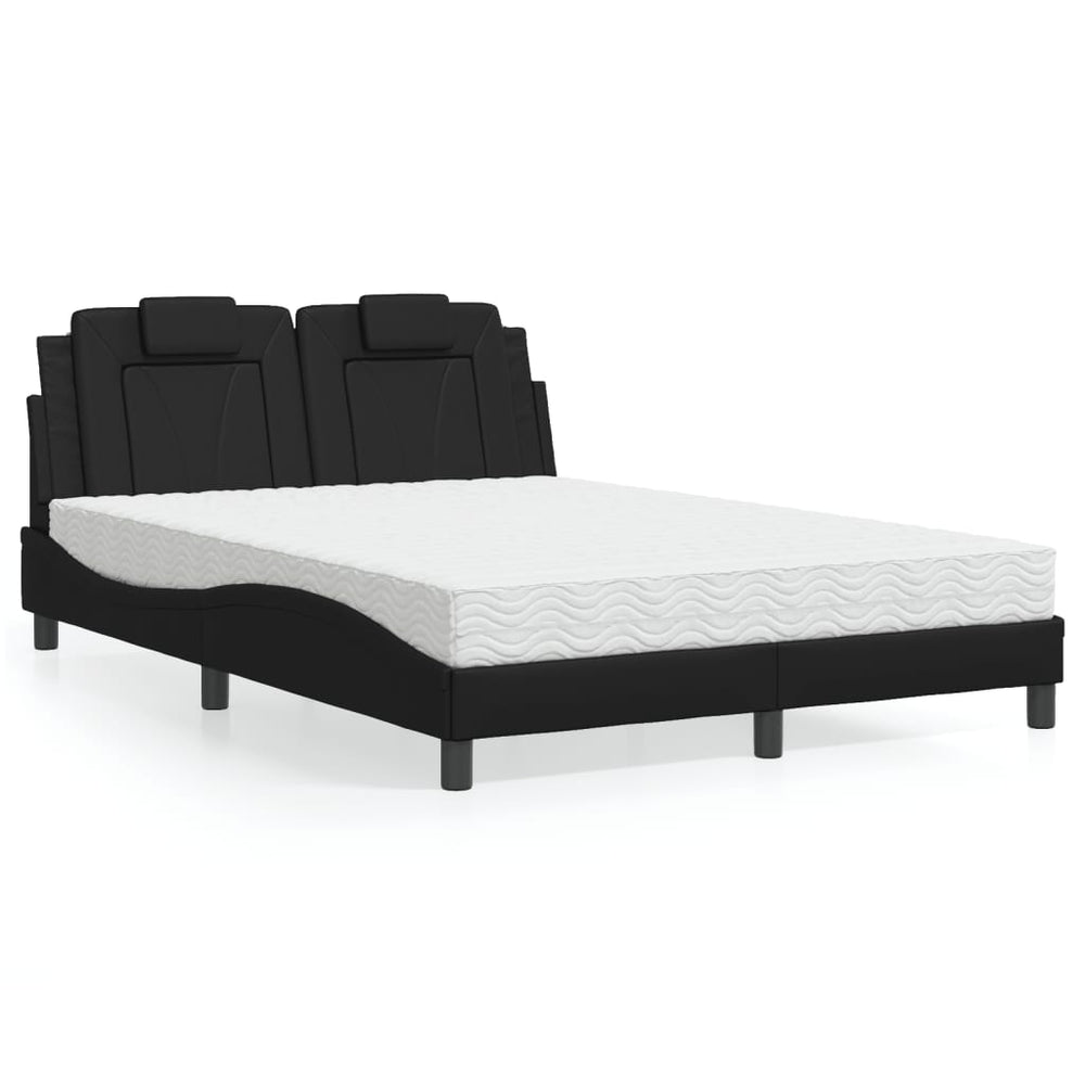 vidaXL "Viana" Bed with Mattress Black 140x190 cm Faux Leather