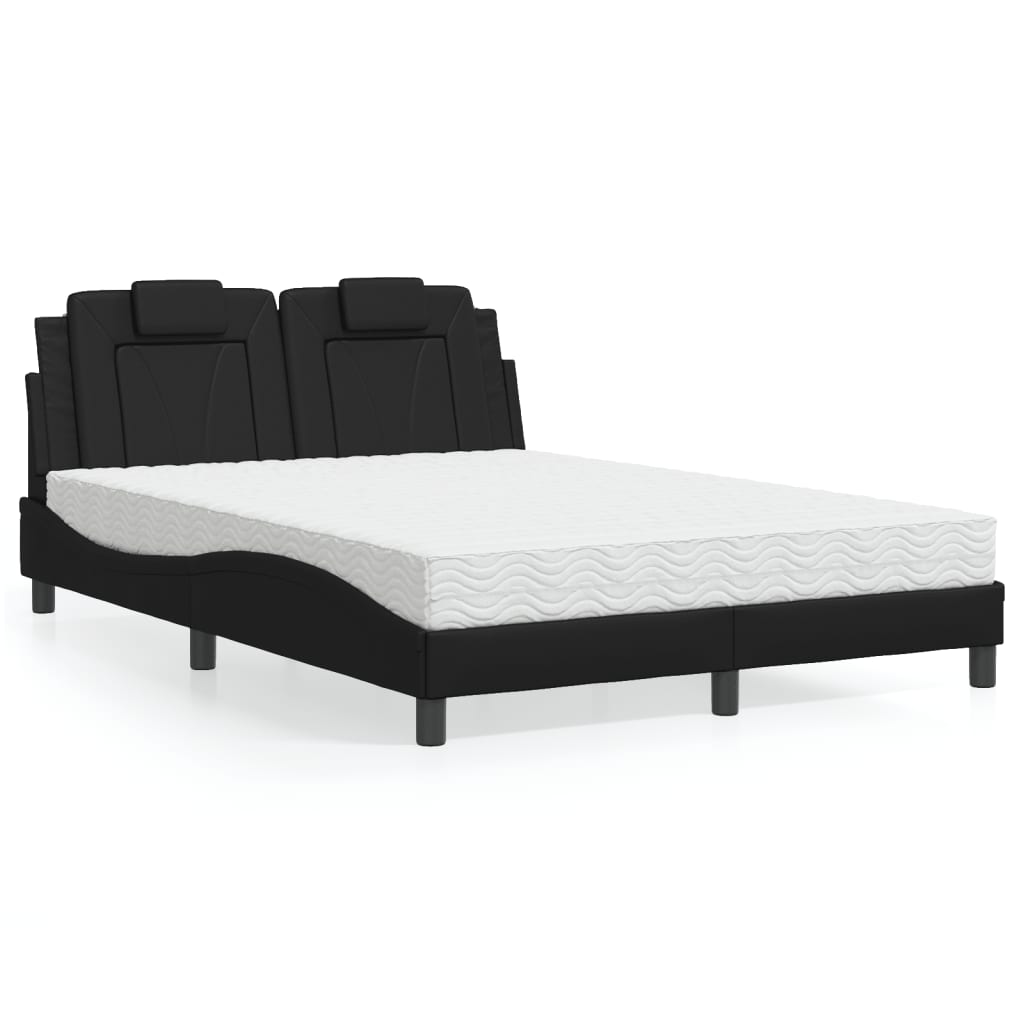vidaXL "Viana" Bed with Mattress Black 140x190 cm Faux Leather