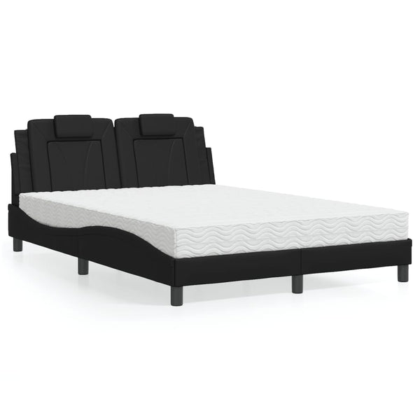 vidaXL "Viana" Bed with Mattress Black 140x190 cm Faux Leather