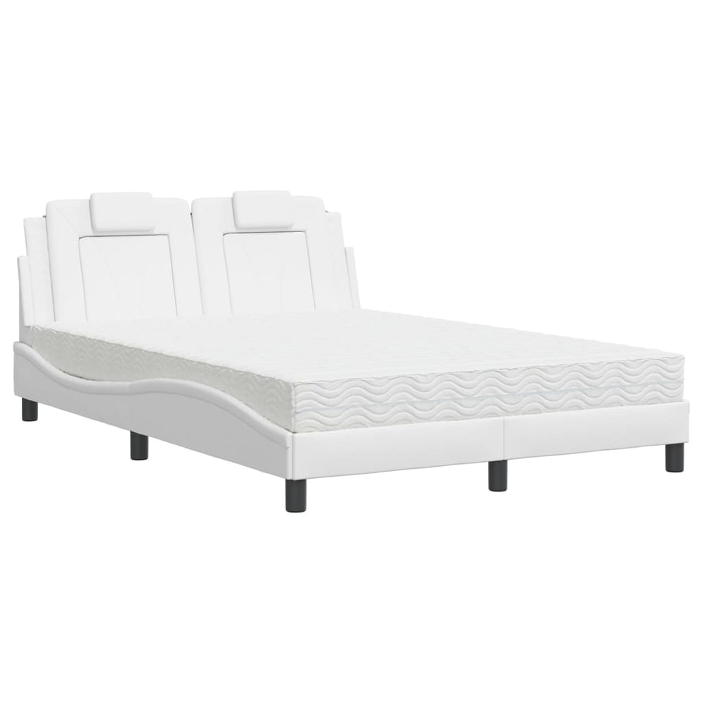 vidaXL "Viana" Bed with Mattress White 140x190 cm Faux Leather