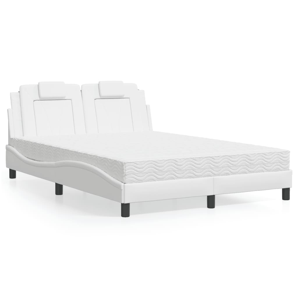 vidaXL "Viana" Bed with Mattress White 140x190 cm Faux Leather