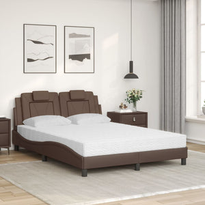 vidaXL "Viana" Bed with Mattress Brown 140x190 cm Faux Leather