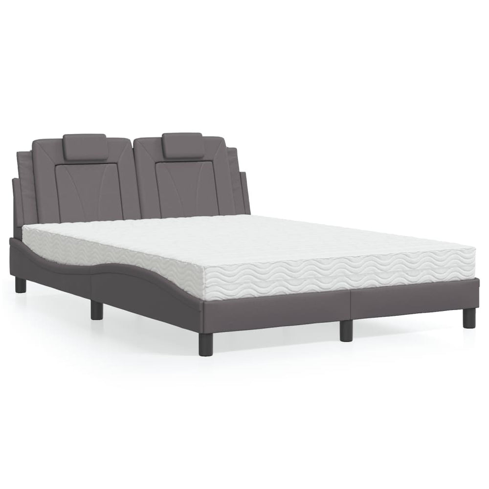 vidaXL "Viana" Bed with Mattress Grey 140x190 cm Faux Leather