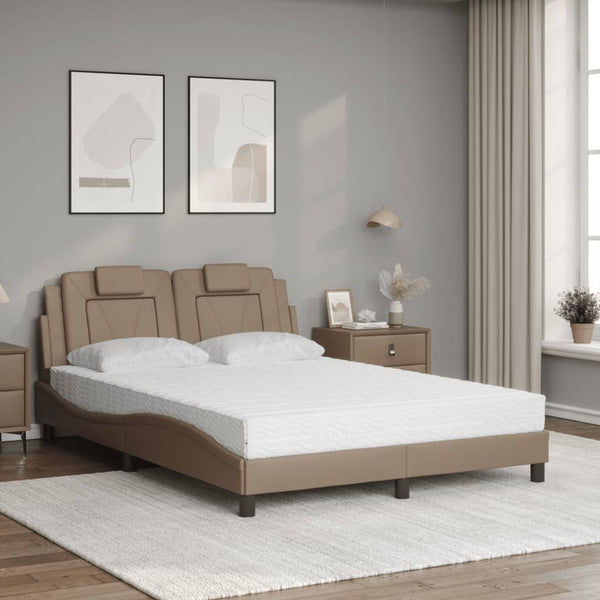 vidaXL "Viana" Bed with Mattress Cappuccino Brown 140x190 cm Faux Leather